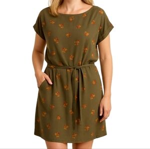 NWT Woods Rae Floral Olive Midi Shirt Dress, Sz L
